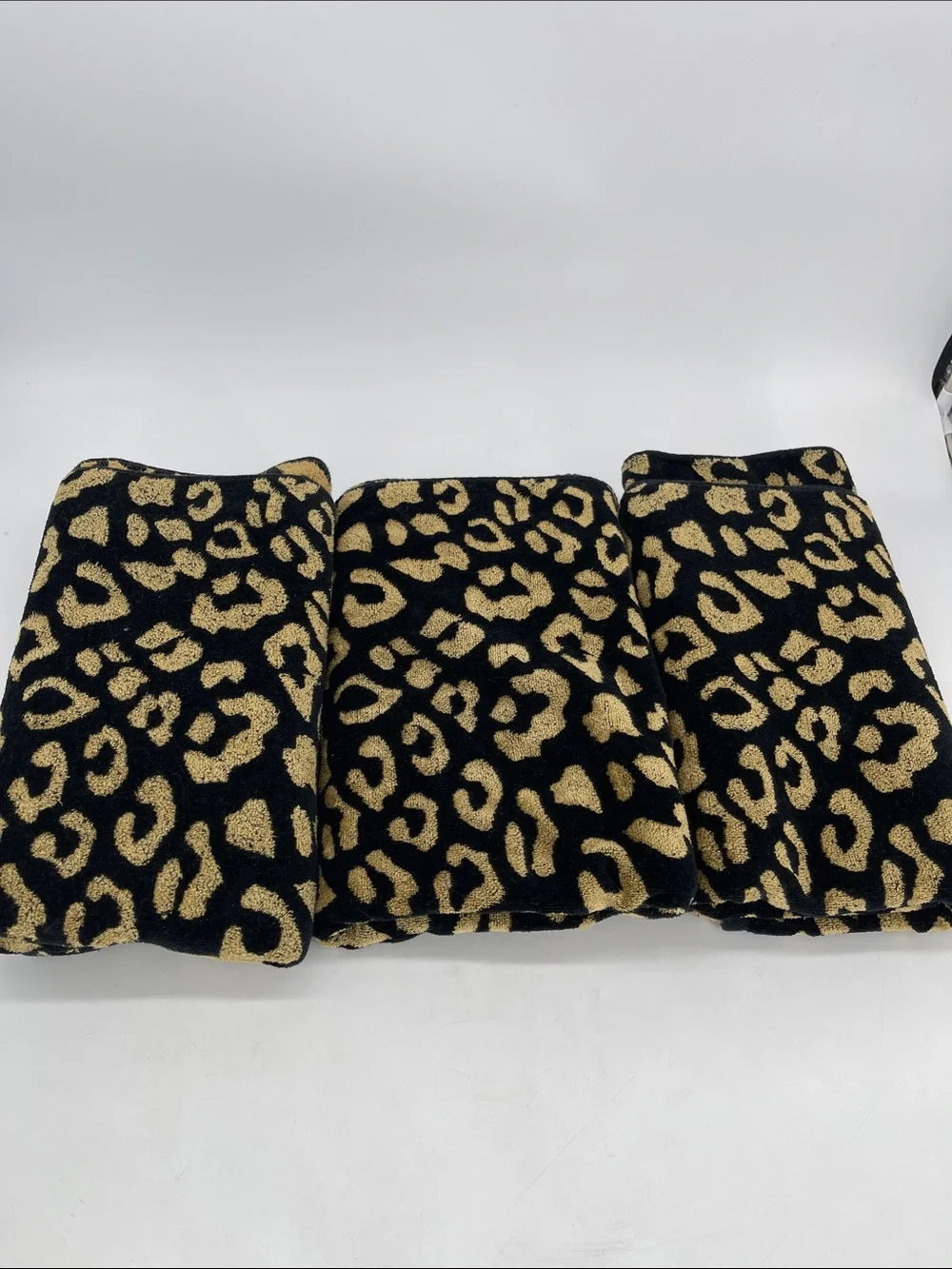 Christian Lacroix Black and Gold Leopard Print Bath Towels-Set Of 3
